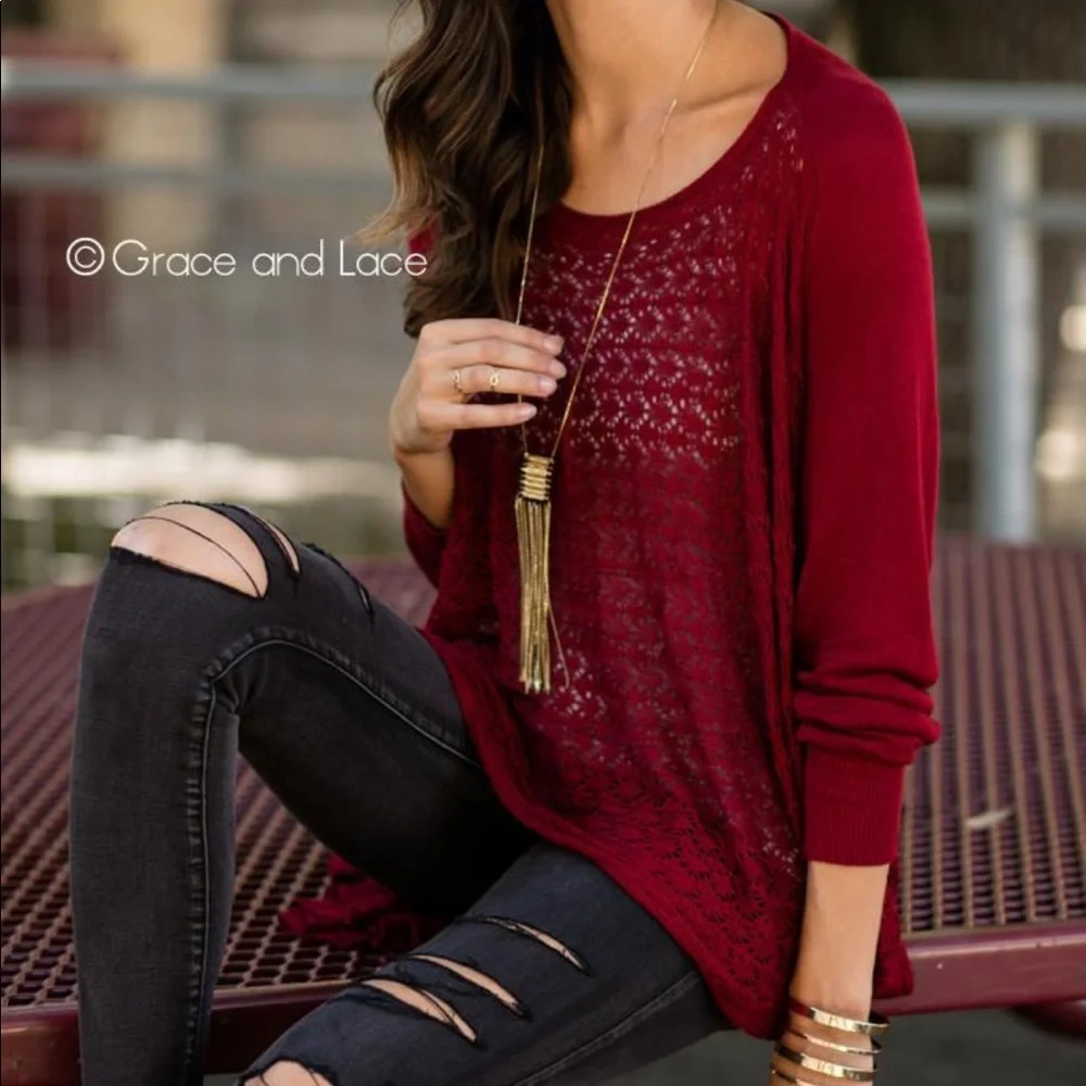 Grace & Lace Burgundy Sweater - Picture 5 of 7